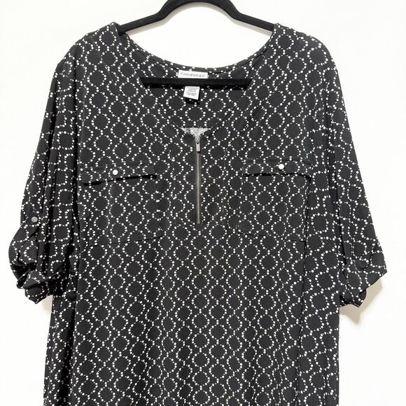 Catherines 2X Black White Geometric Short Sleeve Midi Dress Zip Front 22/24 - Picture 3 of 10